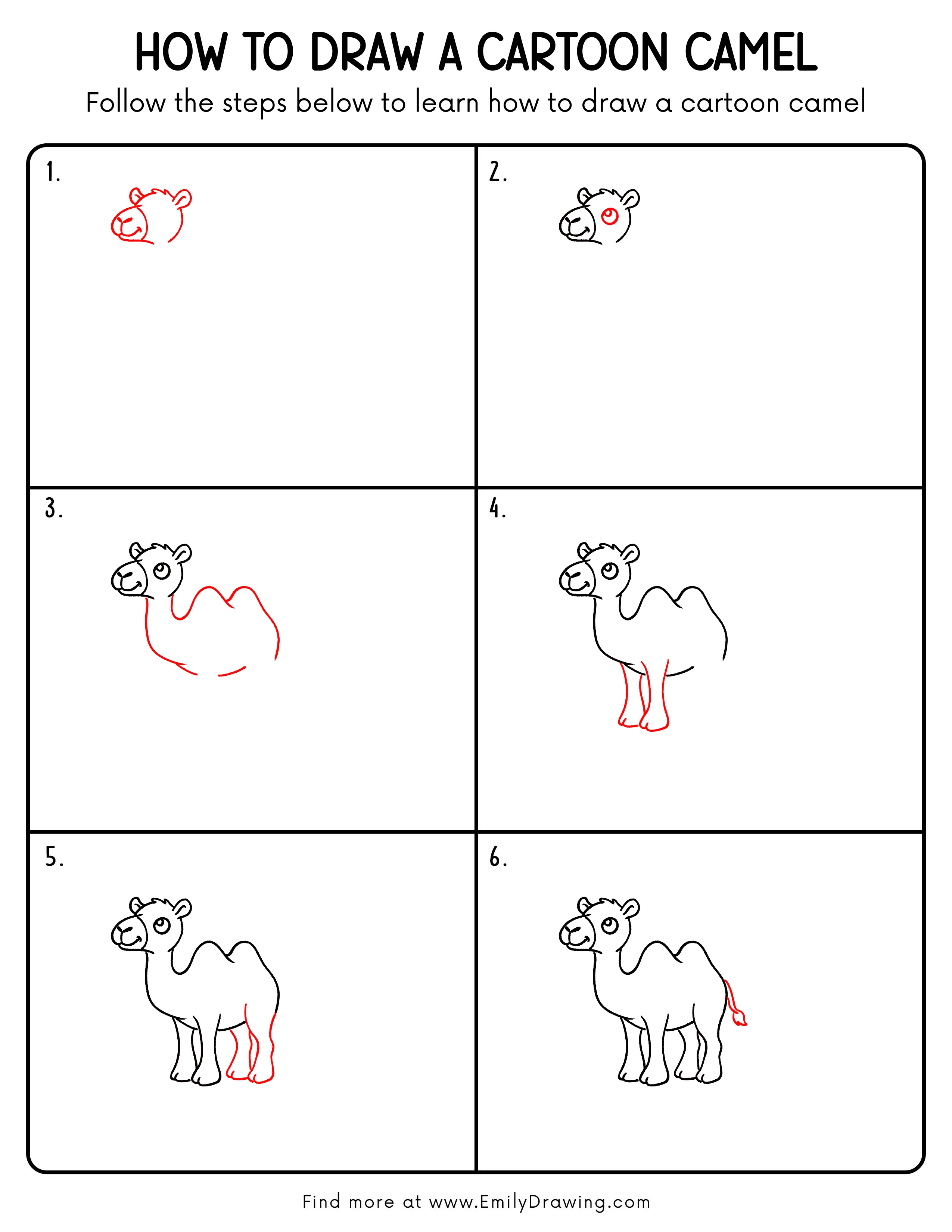 Printable Cartoon Camel Drawing Guide
